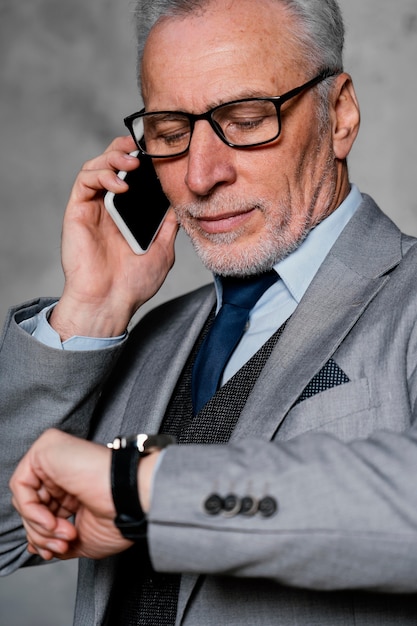 Portrait elegant old man wearing suit