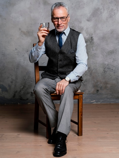 Portrait elegant old man wearing suit