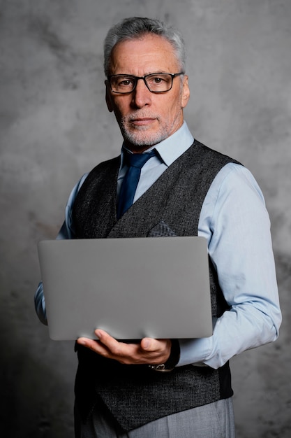 Portrait elegant old man wearing suit