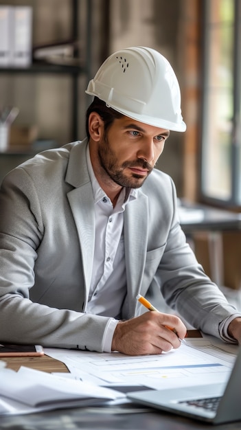 Free photo portrait of engineer at the job site during work hours