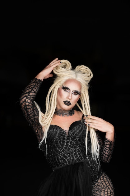 Portrait of fabulous drag queen with a blonde wig