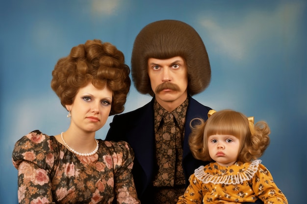 Portrait of family with funny wig