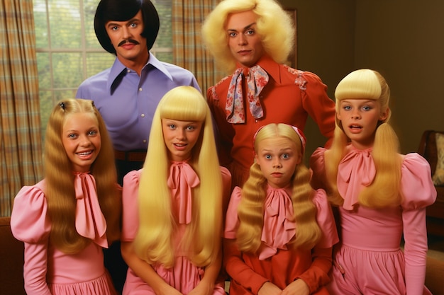 Free photo portrait of family with funny wig