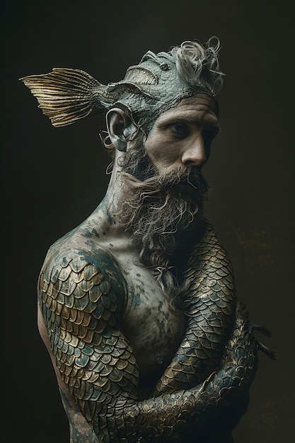 Free photo portrait of fantasy male creature from the sea