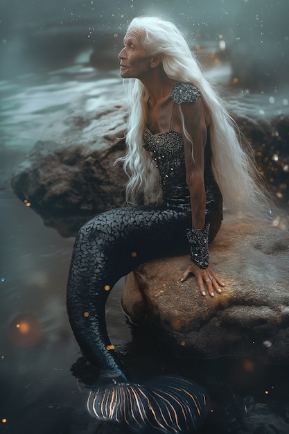 Free photo portrait of fantasy senior woman as a mermaid