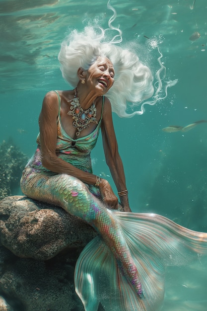 Free Photo portrait of fantasy senior woman as a mermaid