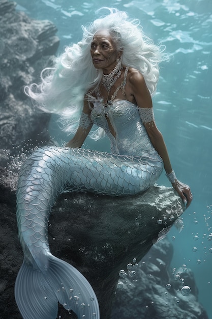 Free Photo portrait of fantasy senior woman as a mermaid