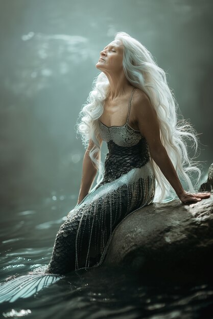 Free Photo portrait of fantasy senior woman as a mermaid