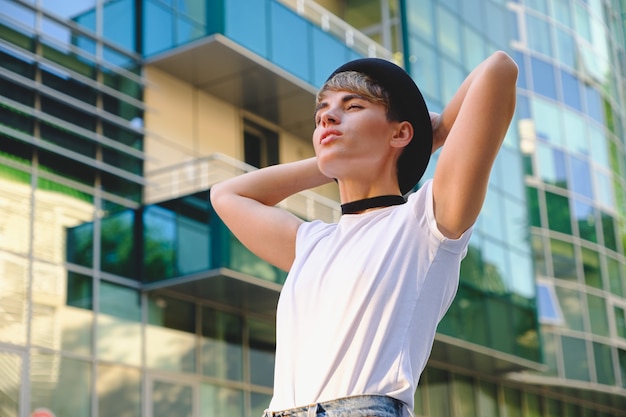 Portrait fashionable woman taking a breake from work relaxing