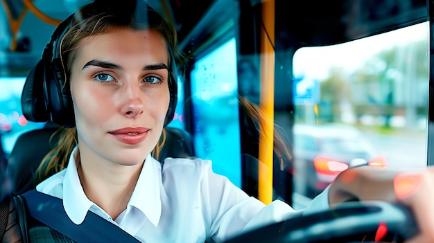 Free photo portrait of female bus driver