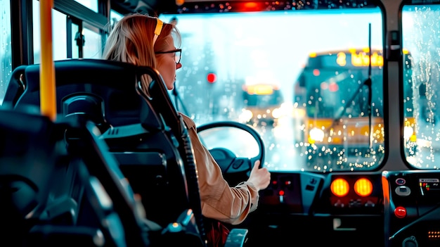 Portrait of female bus driver