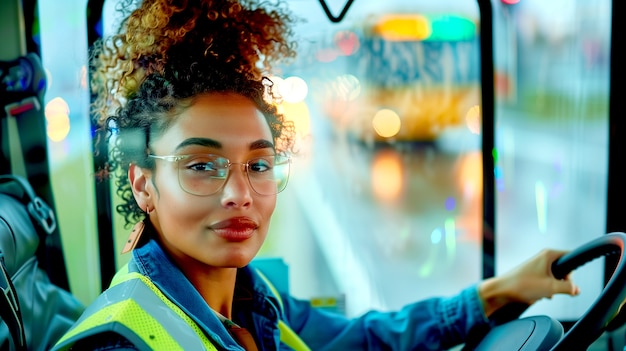 Portrait of female bus driver