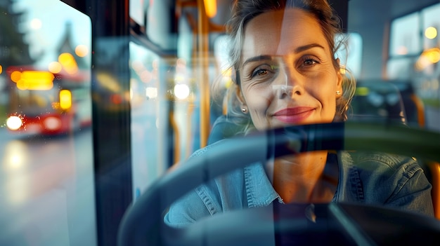 Free photo portrait of female bus driver