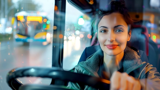 Portrait of female bus driver