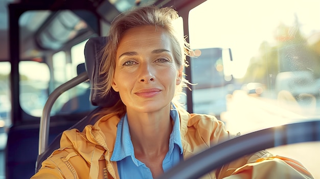 Portrait of female bus driver