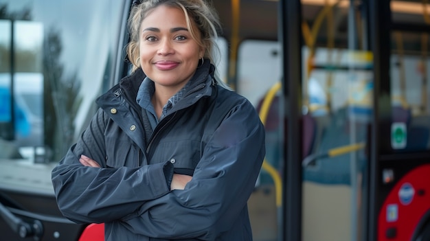 Free photo portrait of female bus driver