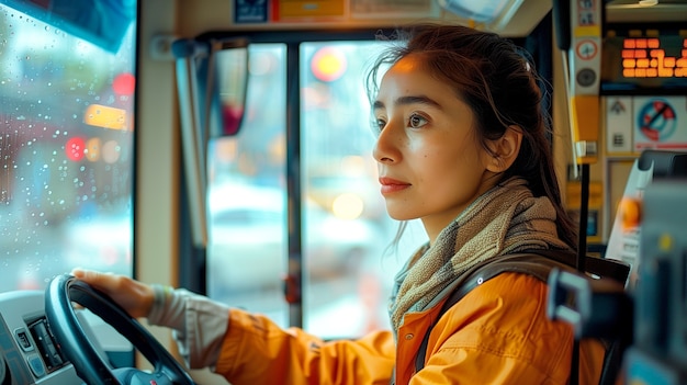 Free photo portrait of female bus driver