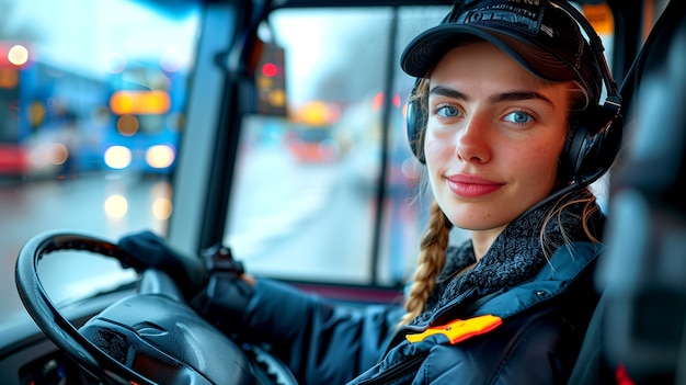 Free photo portrait of female bus driver