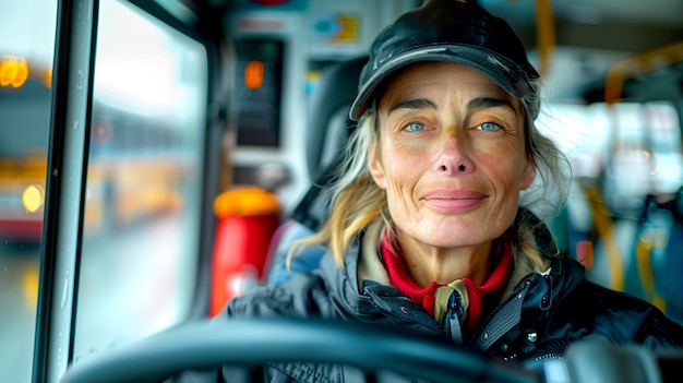 Free photo portrait of female bus driver