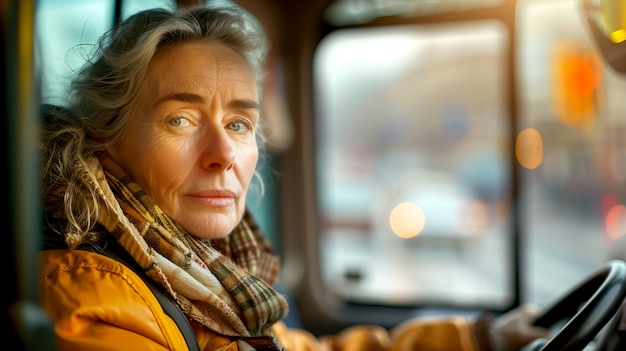 Free photo portrait of female bus driver