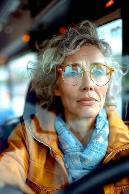 Portrait of female bus driver