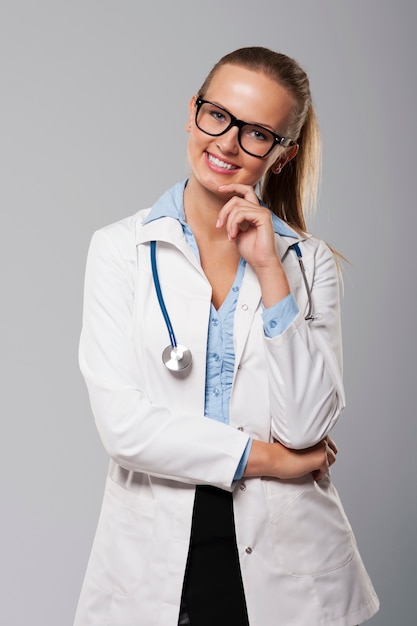 Portrait of female doctor wearing glasses