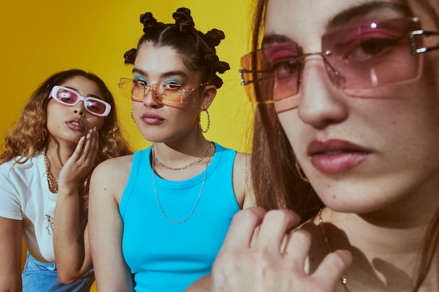 Free photo portrait of female friends in 2000s fashion style posing together