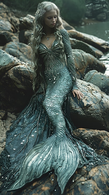 Free Photo portrait of female mermaid with fantasy tail and dreamy aesthetic