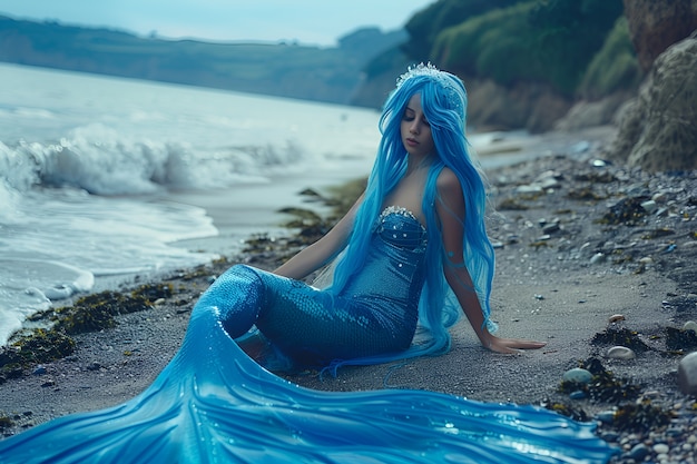 Free Photo portrait of female mermaid with fantasy tail and dreamy aesthetic