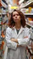 Free photo portrait of female pharmacist working in the drugstore