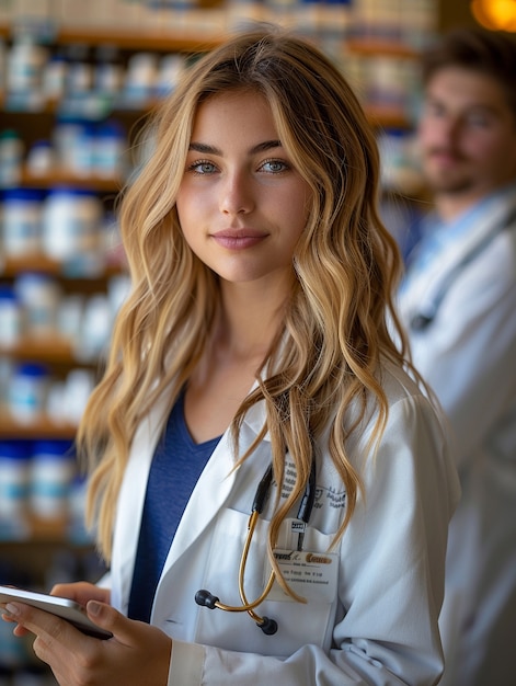 Portrait of female pharmacist working in the drugstore