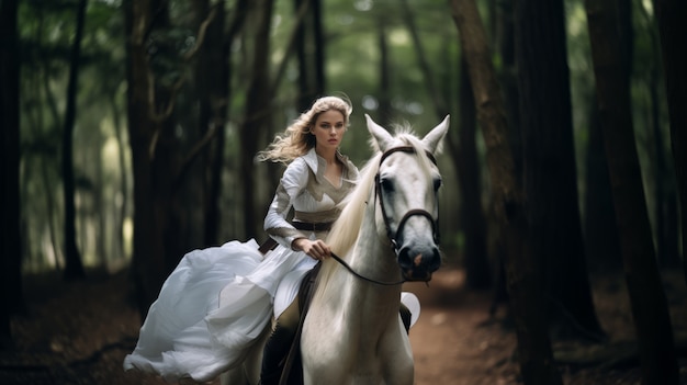 Portrait of female rider during medieval times