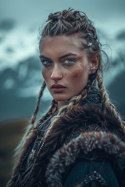 Free photo portrait of female scandinavian viking