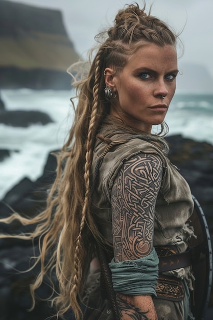 Free photo portrait of female scandinavian viking