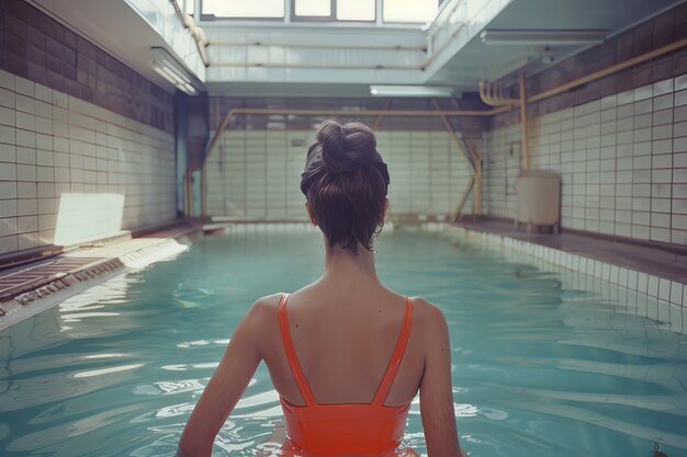 Portrait of female swimmer with 80's inspired aesthetic