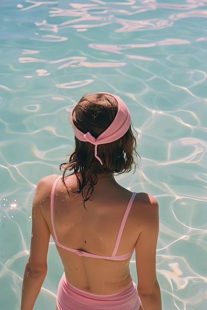 Portrait of female swimmer with 80's inspired aesthetic