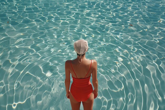 Portrait of female swimmer with retro aesthetic inspired by the 80's