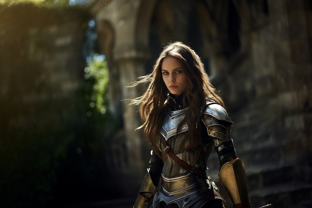 Portrait of female warrior during medieval times