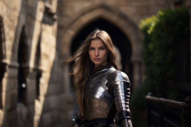 Free Photo portrait of female warrior with armor during medieval times