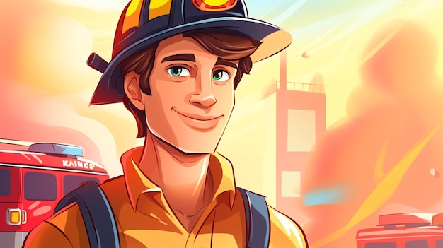 Free Photo portrait of fireman in cartoon style