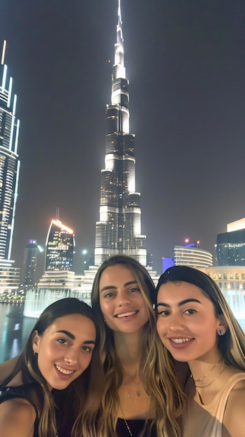 Free photo portrait of friends visiting the luxurious city of dubai