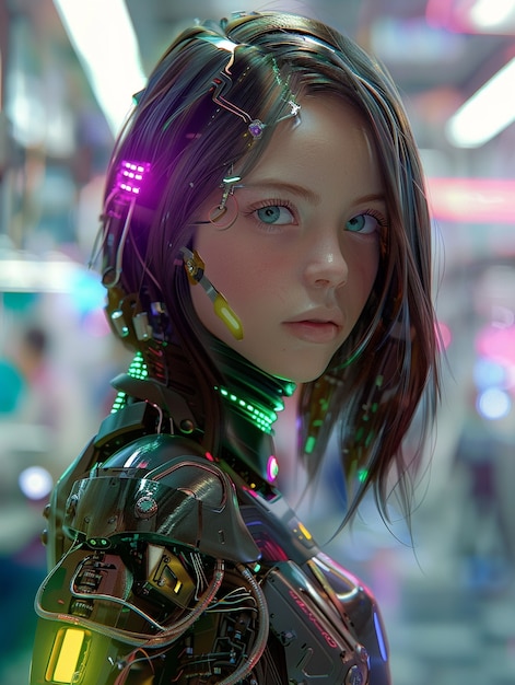 Free photo portrait of futuristic female humanoid with advanced technology