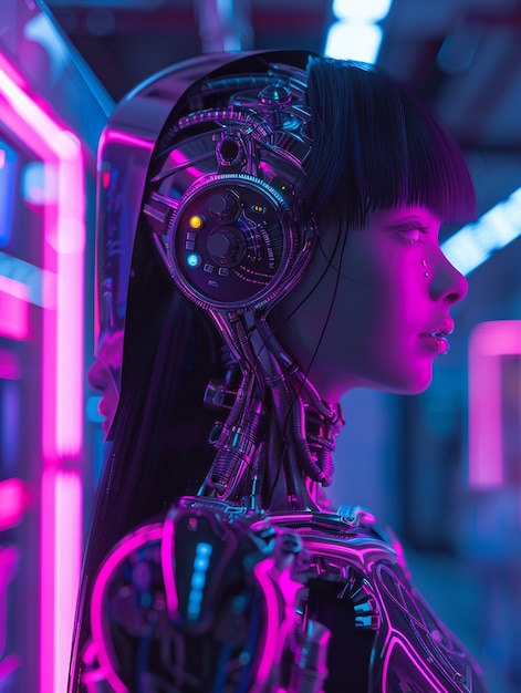 Free photo portrait of futuristic female humanoid with advanced technology