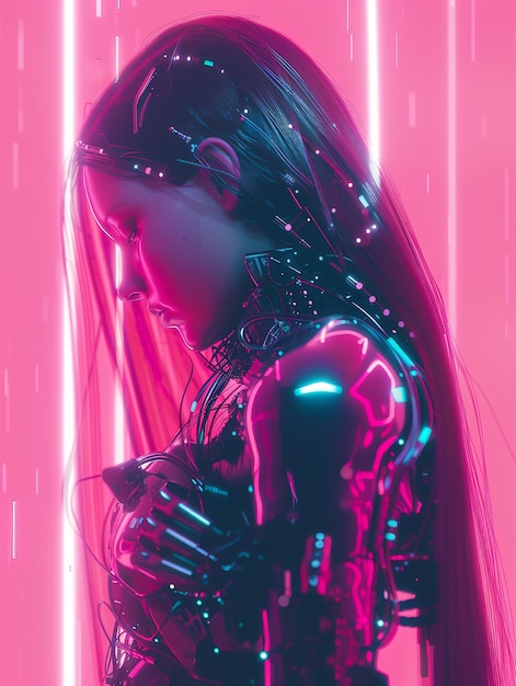 Free photo portrait of futuristic female humanoid with advanced technology