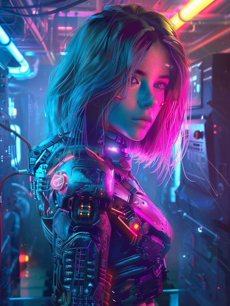 Free Photo portrait of futuristic female humanoid with advanced technology