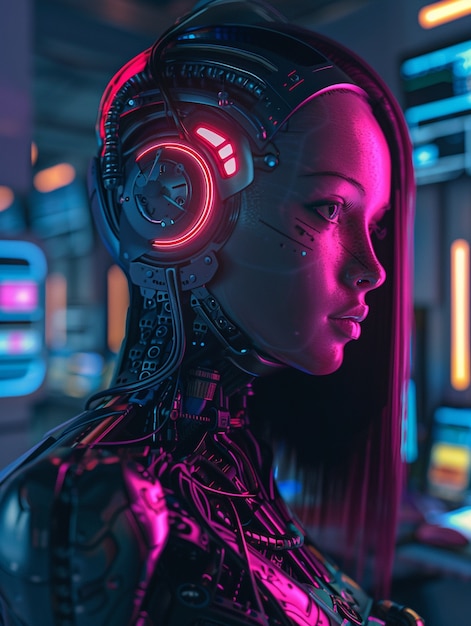 Free photo portrait of futuristic female humanoid with advanced technology