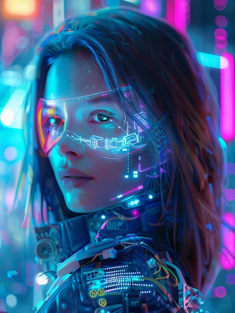 Free photo portrait of futuristic female humanoid with advanced technology