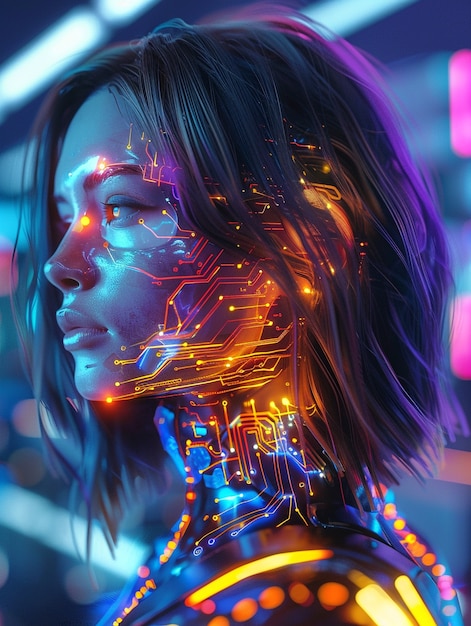 Free photo portrait of futuristic female humanoid with advanced technology