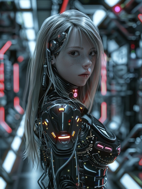 Free photo portrait of futuristic female humanoid with advanced technology