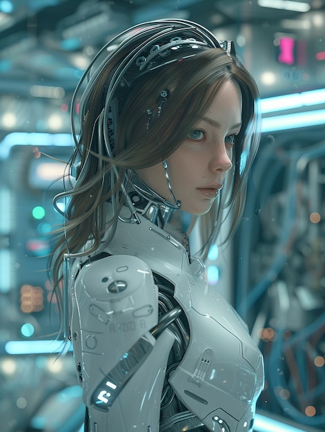 Free photo portrait of futuristic female humanoid with advanced technology